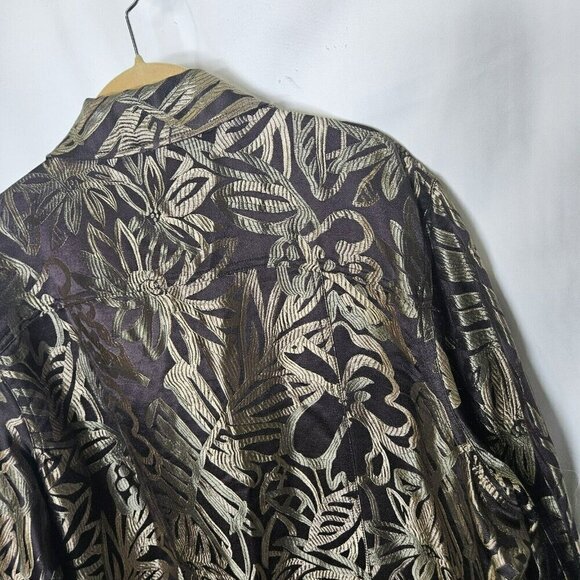 Chico's Women's Jacket Size 3 L Floral‎ Silk Rayon Brown Long Sleeve Classic - Picture 15 of 15